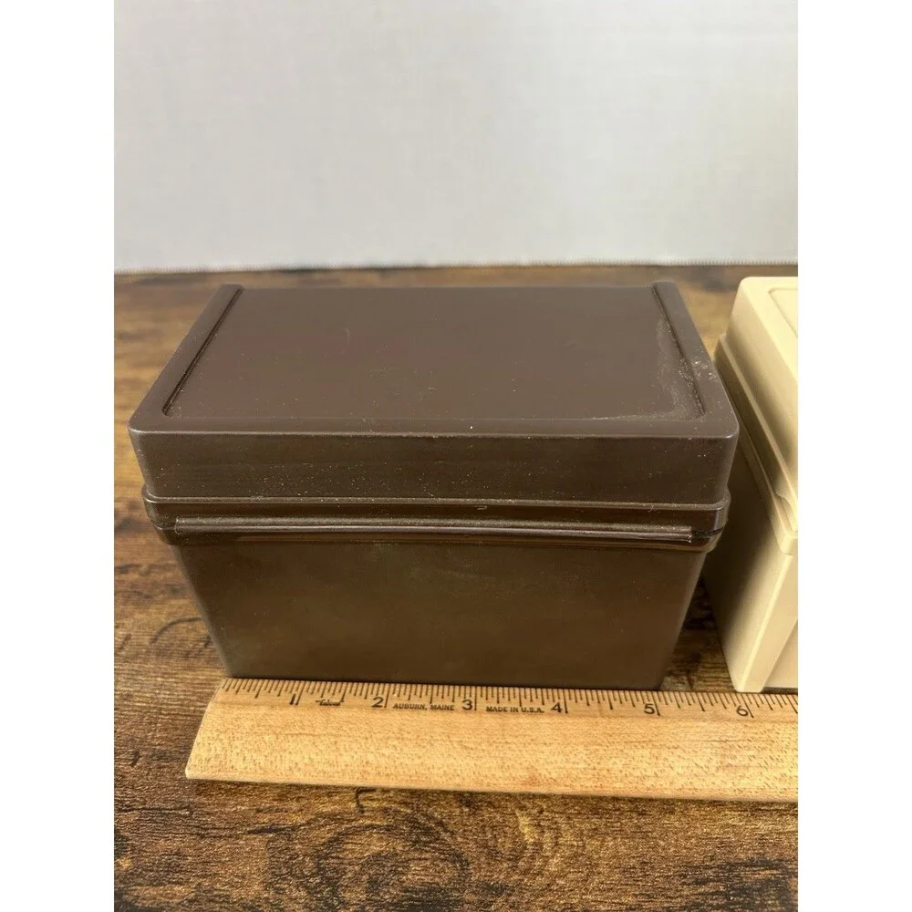 Vintage Plastic Recipe Card File Boxes Brown Tan Mid Century Set of 2 Lot Office
